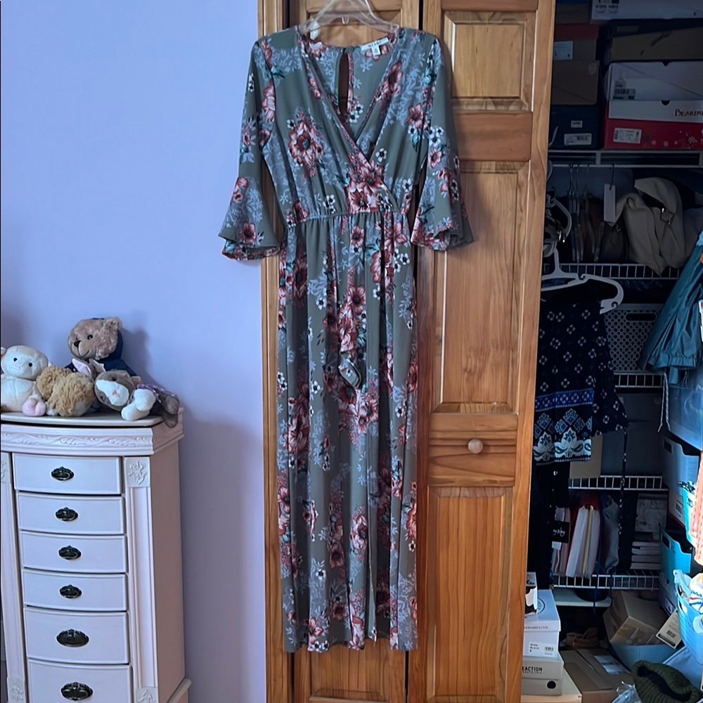 Floral Maxi Romper with Bell Sleeves